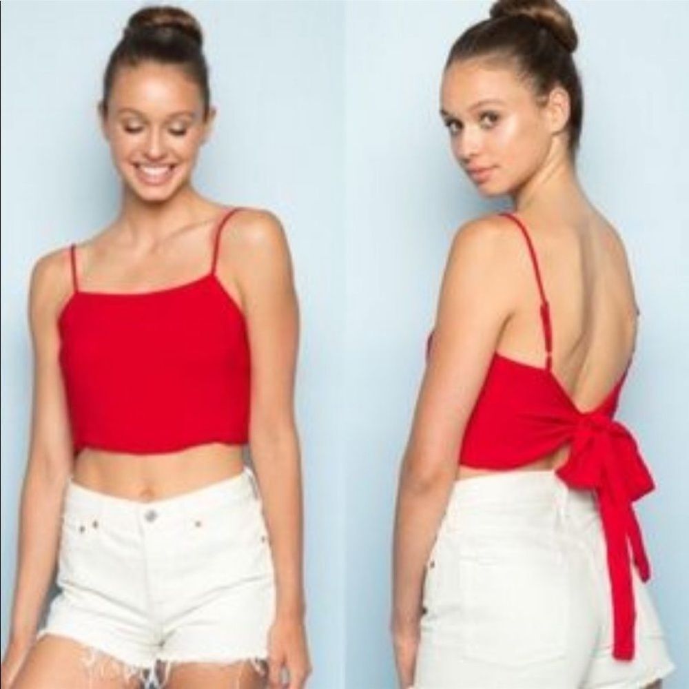 Brandy Melville Red Crop Square Neck Cami Strap Wrap Backless Tie Top OS XS S
